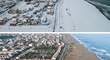 Sahil bölgesi Kocaali'de yaşanan kuraklık aynı açıdan çekilen görsellerde